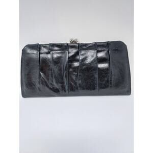Hobo International Clutch Pleated Black Leather w/ "Crackle" Finish